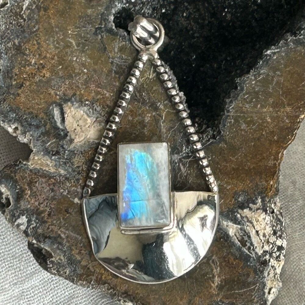 Sterling Silver .925 Moonstone Large Pendant Slide